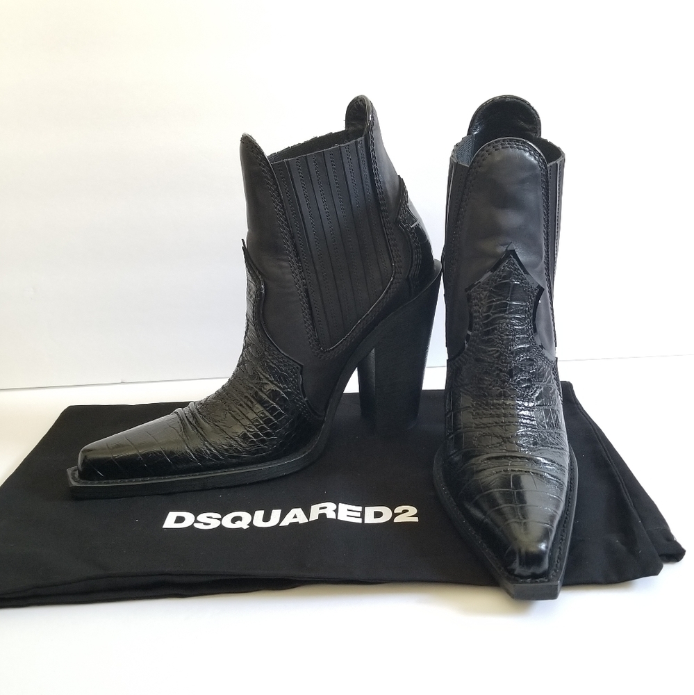 Dsquared2 Leather Cowboy Black Boots Size EU 39